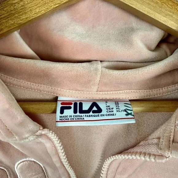 Fila Velour Quarter Zip Pullover Cropped Hoodie Pink XL - Picture 2 of 7